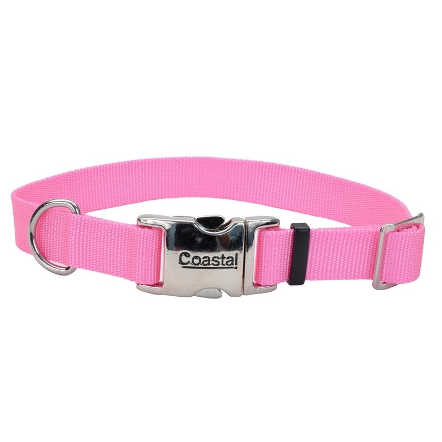 Collar adjustable dog with metal buckle, pink bright, , large image number null